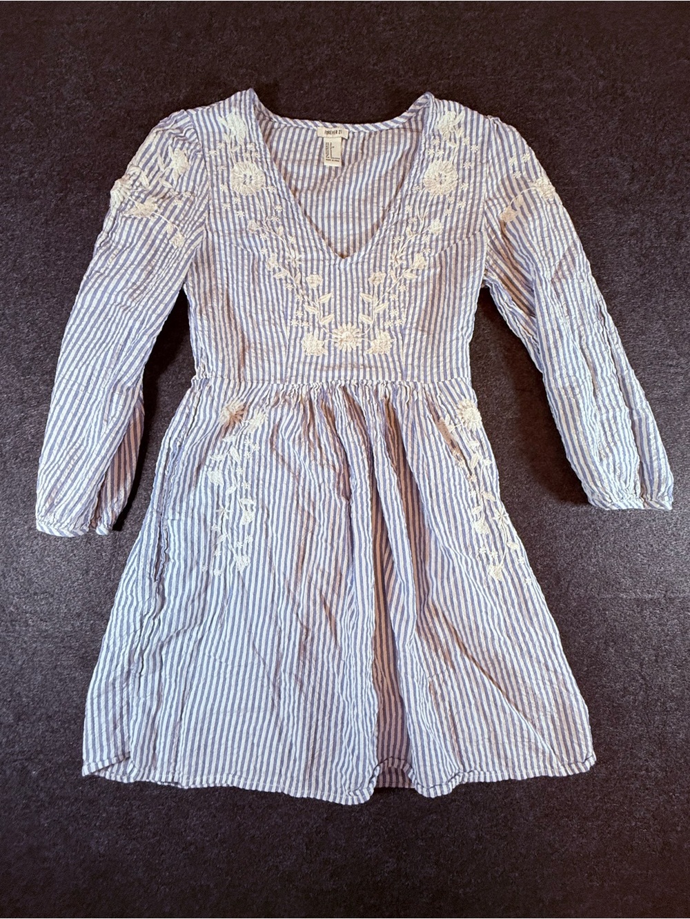 Forever 21 Blue & White Striped V-Neck Dress